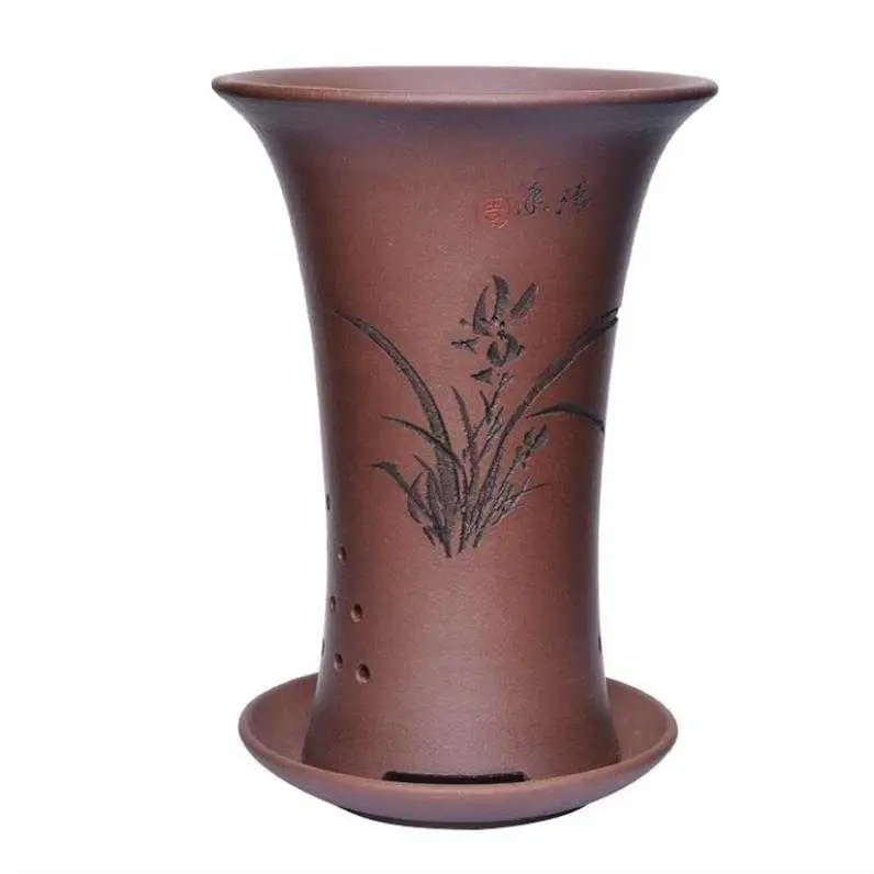 Цветочный горшок керамический дышащий фиолетовый песок цветочный с поддоном