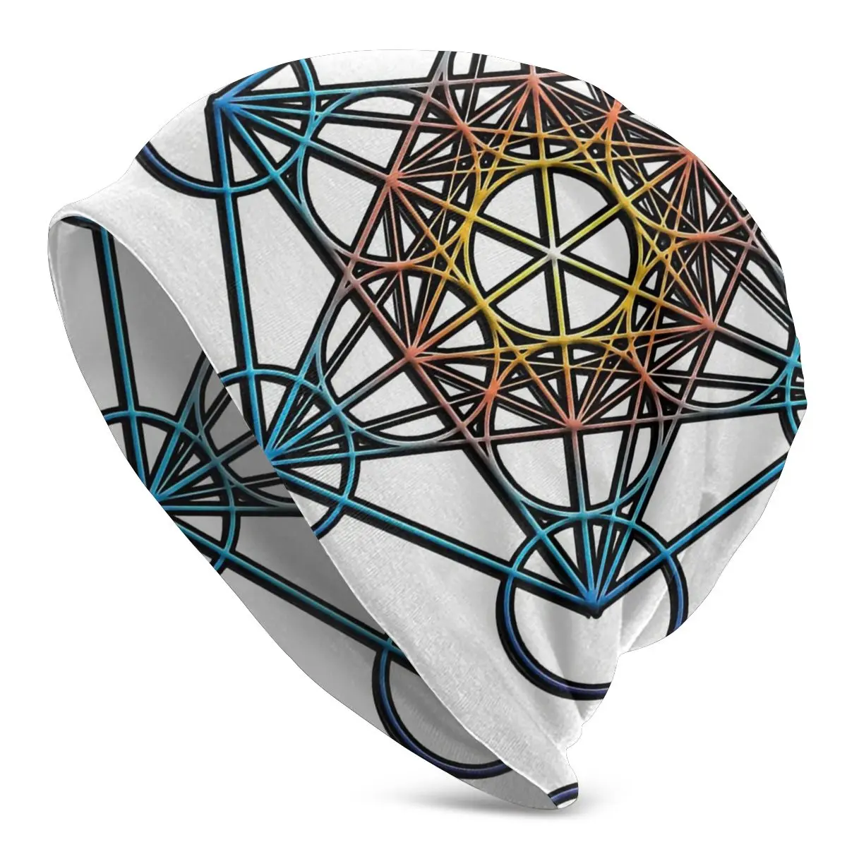 

Головной убор, шапки, вязаная шапка с изображением священных геометрических фигур для мужчин и женщин, зимняя теплая Кепка Metatron's Cube Mandala-бин...