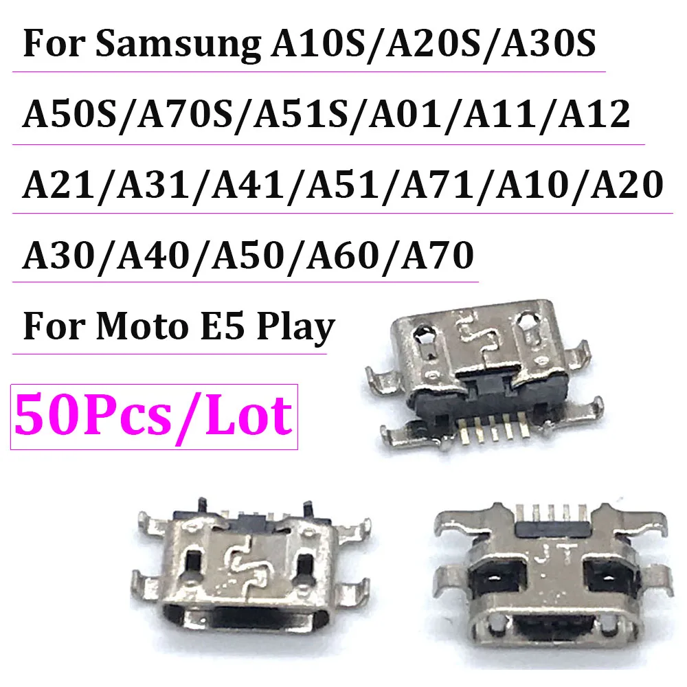 

50Pcs For Samsung A02S A10S A10 A51S A70S A20S A30S A50S A01 A11 For Moto E5 Play Micro USB Connector Charging Port Jack Plug