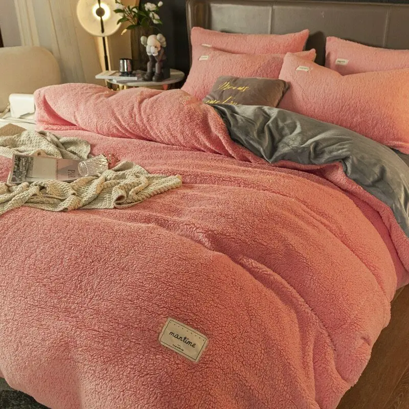

Lamb Cashmere Bedding Set Duvet Cover Set Thick Crystal Fleece Coral Flannel Full Size Beautiful Soft Twin Single Queen King