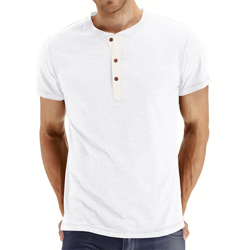 

Man's T-shirt Tide new Casual summer Short sleeve t shirt men Solid color Henry Collar Men's tops Multicolor O neck tees