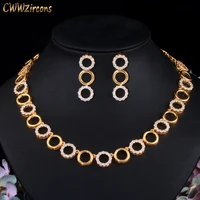 cwwzircons round cubic zirconia chain african dubai gold color women wedding necklace earrings jewelry set for brides t514