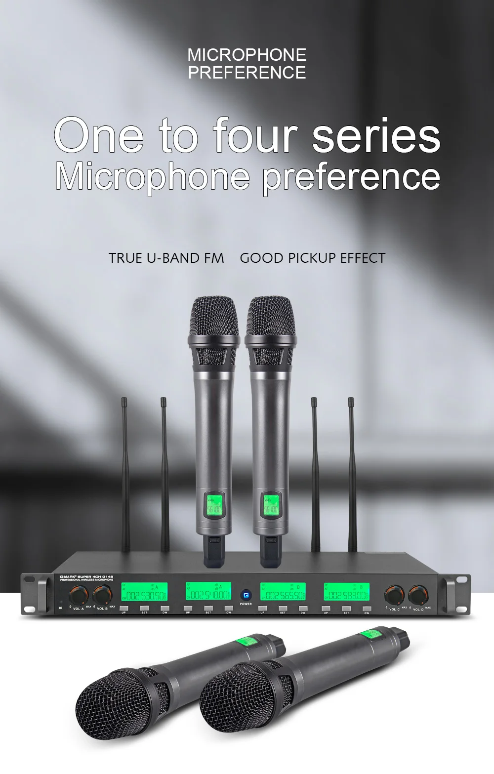 G-MARK super G14S Беспроводная микрофонная система UHF 4 ручные микрофоны все металлические частоты на выбор 150 м караоке система для сцены