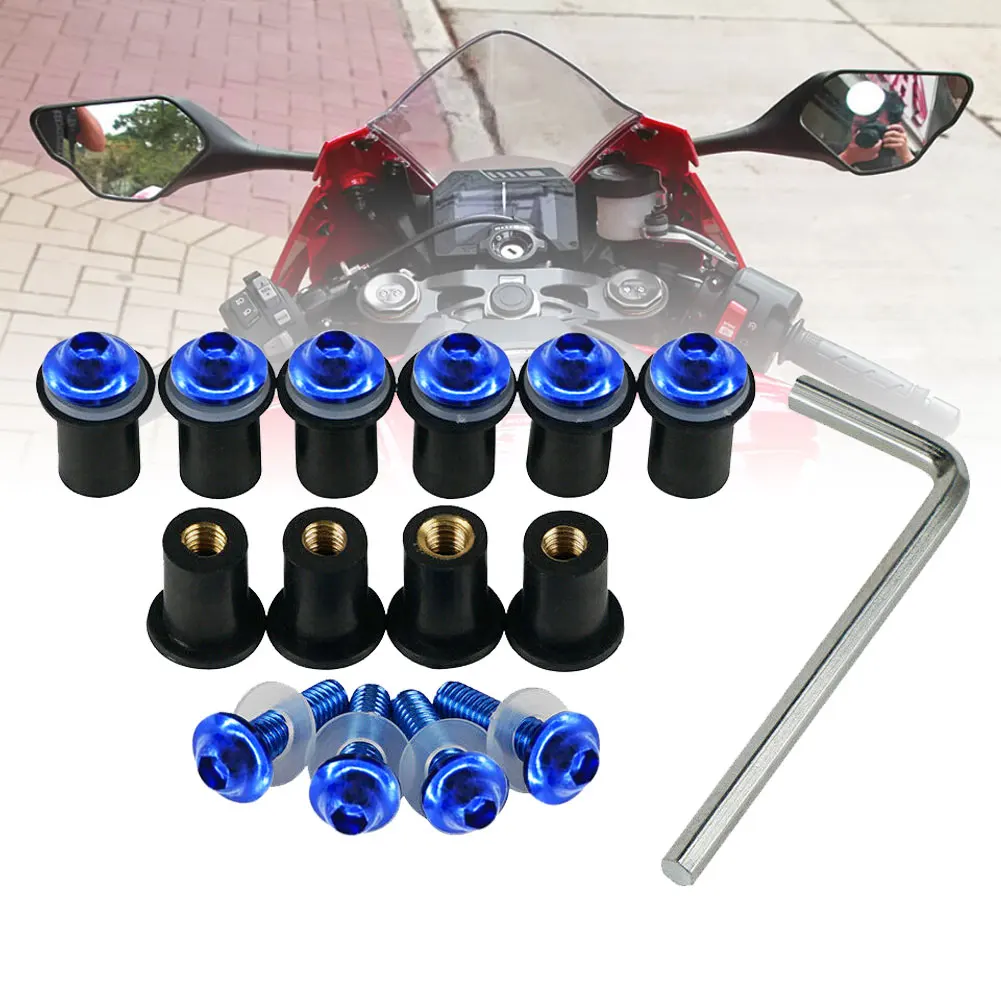 10x M5 Винты для ветрового стекла Комплект болтов резиновые гайки шайбы синий Yamaha