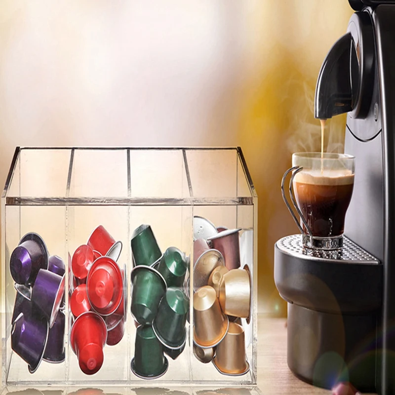 Transparent 4 Grid Acrylic Coffee Capsule Storage Tea Bag Hand-Made Display Box Bar Accessories | Дом и сад