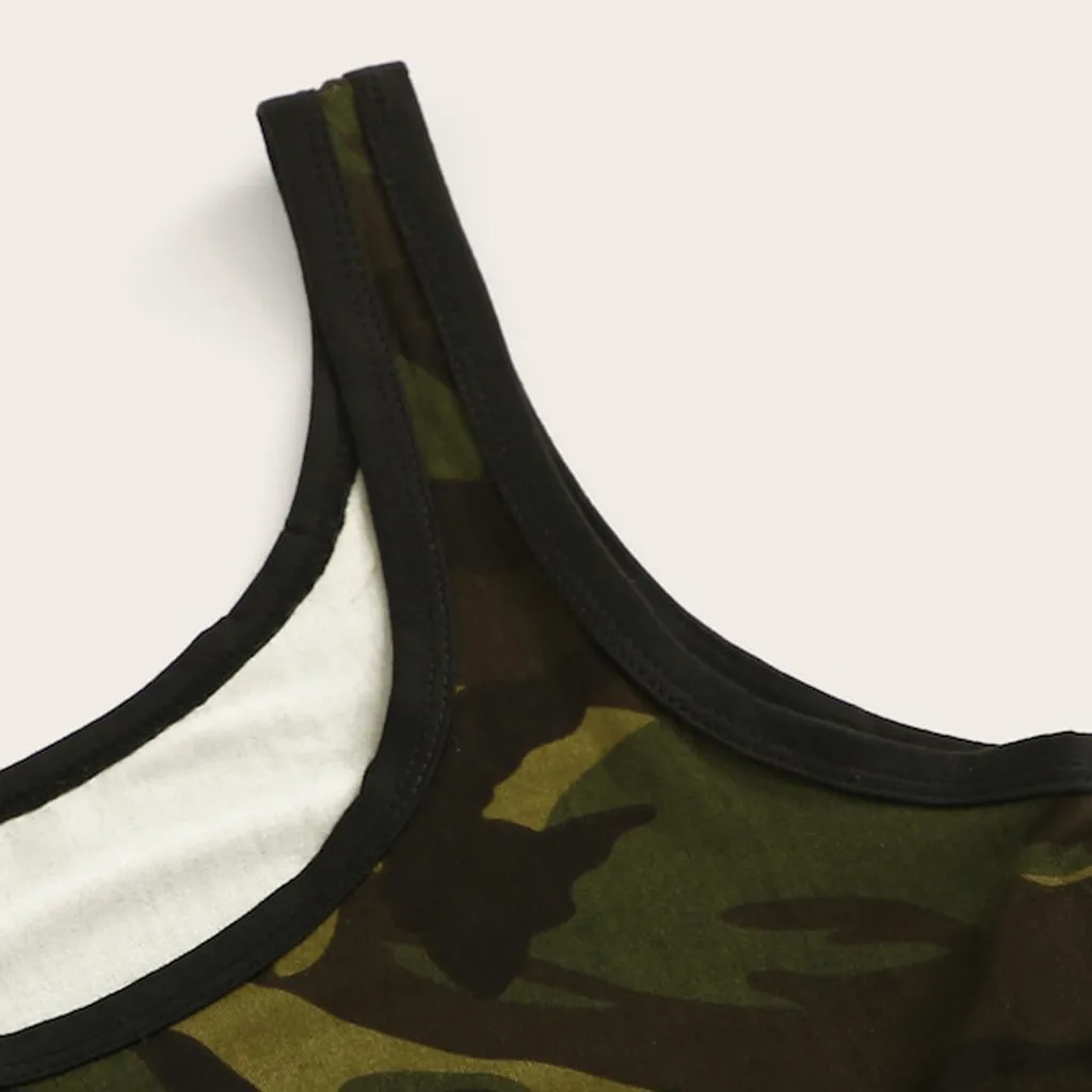 

2PCS Crop Top Women Camisole Suit Vintage Clothes Camo Print Top Tank Top Vest+Drawstring Waist Shorts Set