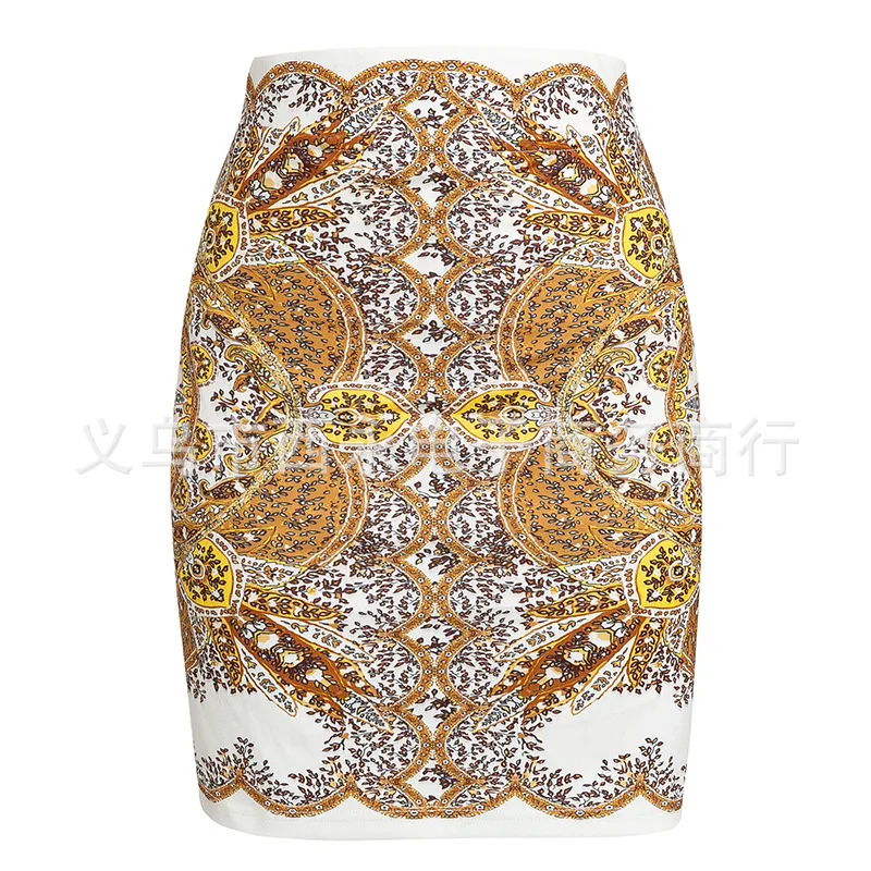 2019 Autumn Long Lantern Sleeve White Golden Floral Print Sexy Tops Short Mini Skirt Women Two Piece Set MH051 | Женская одежда