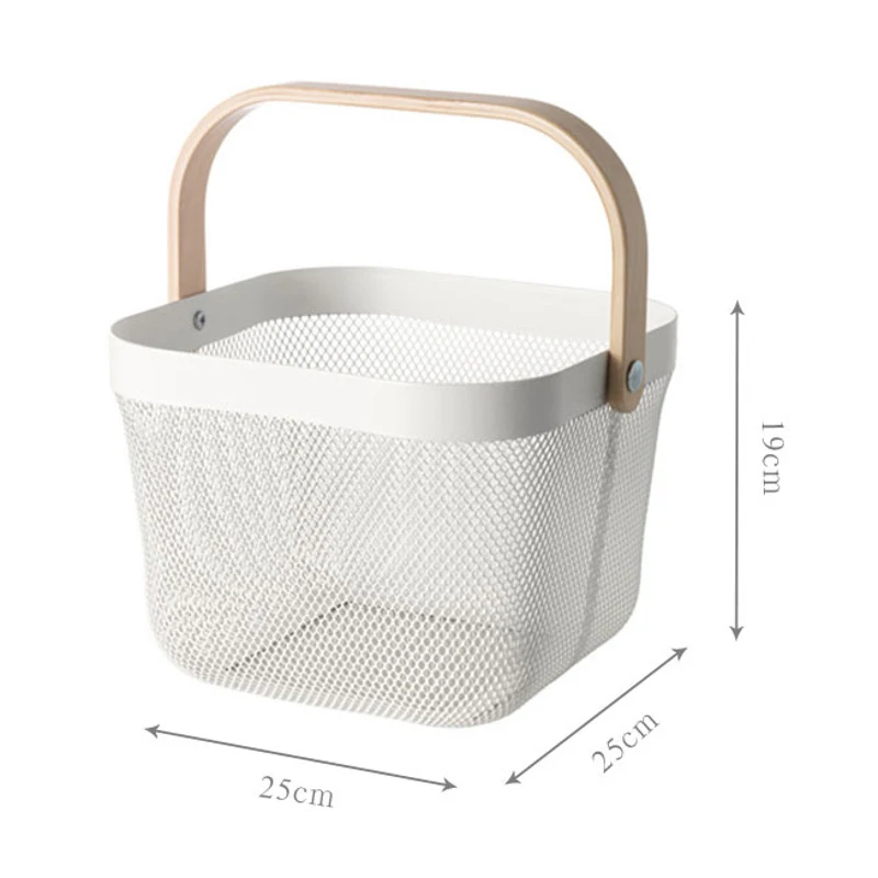 

Nordic ins storage metal fruit basket home storage basket wrought iron fruit tray snack storage basket with wooden handle
