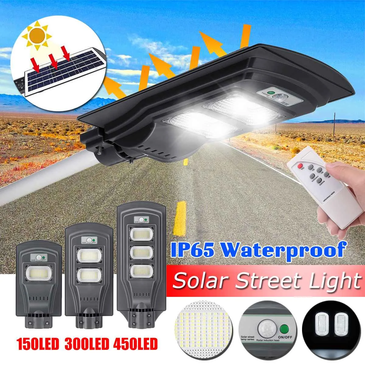 

450 LED Street lights Waterproof Solar Power PIR Motion Sensor Wall light Outdoor lighting Ground Garden Lamp Path Home Yard