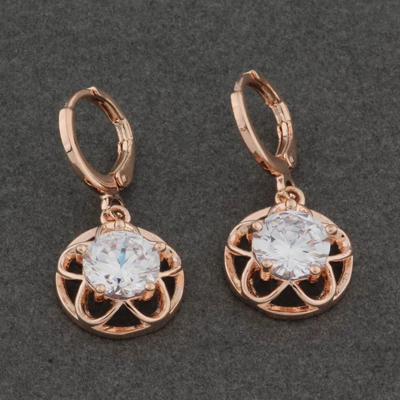 

New 2022 For Women Round Earrings For Women Jewelry Rose Gold Color Jewelry White Cubic Zircon Dangle Earrings