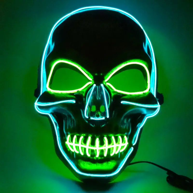 

Halloween Scary Death Skull Skeleton Mask Neon LED Light Up Cosplay Horrifying Ghost Costume Festival Party Decoration