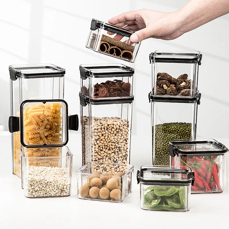 

Food Storage Container Kitchen Organizer Box Storage Plastic Transparent Sealed Cans Jars for Spices Fridge Bulk Containers