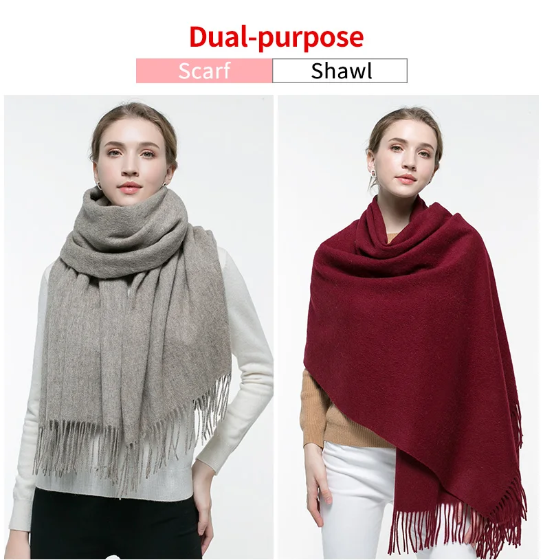 Wither Pure Wool Scarf Women Brand Thicken Warm Echarpe Wraps for Ladies Foulard Femme Solid Camel Merino Wool Scarves