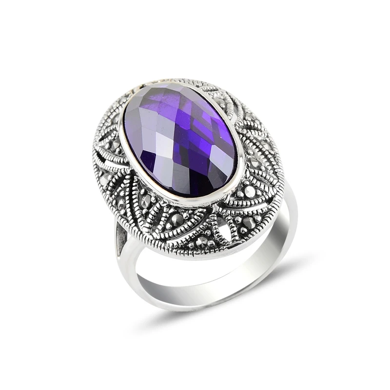 

Silverlina Silver Amethyst Zircon & Marcasite Ring