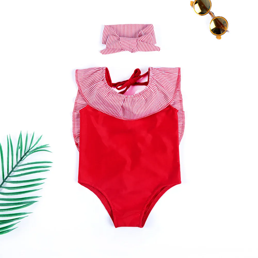 2020 Модные Детские Полосатые Купальники с открытой спиной для маленьких девочек