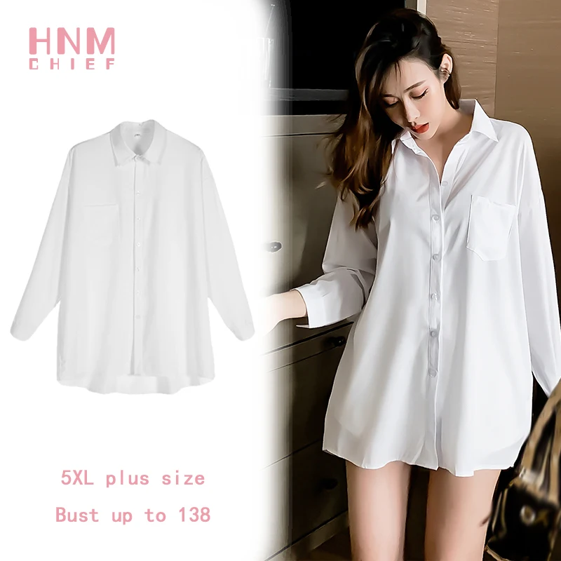 HNMCHIEF White Plue Size Sleep Shirt (S-5XL) Artificial Silk Nightie Sleepwear Women Evening Sleepgown Nightgowns & Sleepshirts