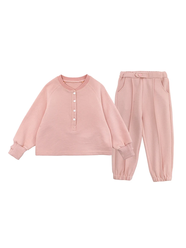 

Children's Spring and Autumn Sports Suit Girls Spring Button Placket Casual All-match Sweatshirt and Trousers