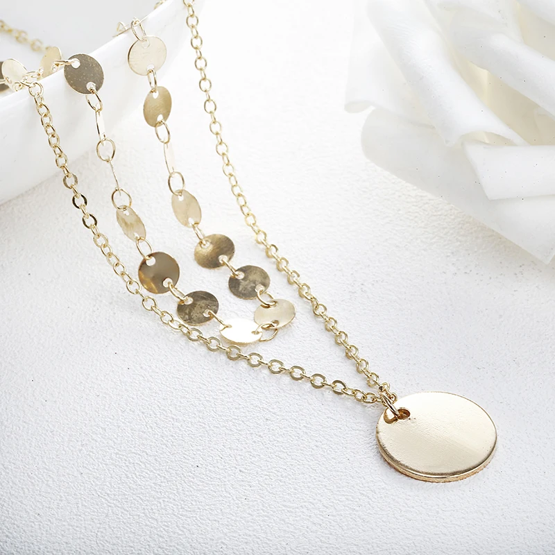 В богемном стиле Многослойные чокер с цепочкой колье монета золотого цвета Кулон