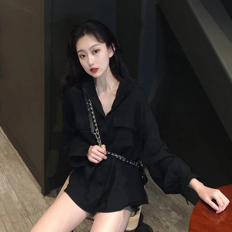 

GOOHOJIO 2020 New Autumn Black Fashionabl Blouse Women Vintage Chic Casual Women Shirt Oversized Long Sleeve Tops Women Shirts