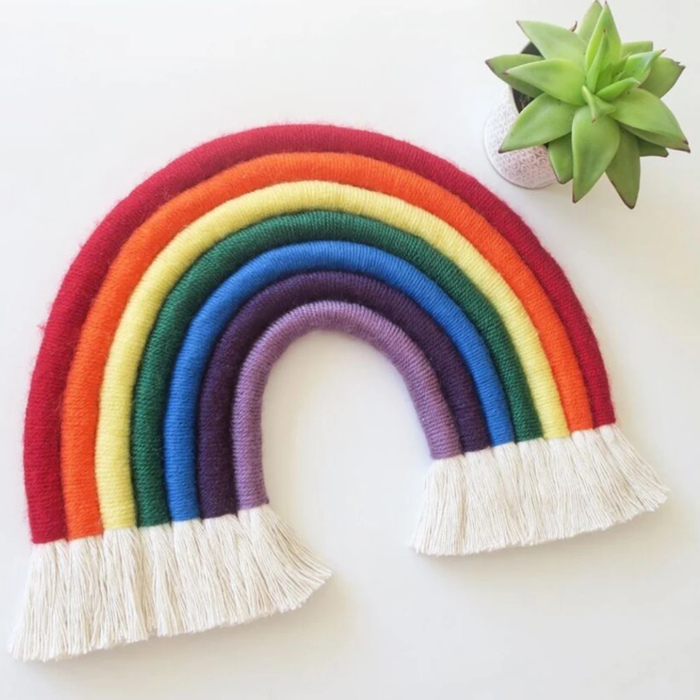 

Rainbow Wall Hanging Weaving Ornament Handmade Nordic Cotton Home Decoration Accessories Baby Home Room Wall Hanging HM0008