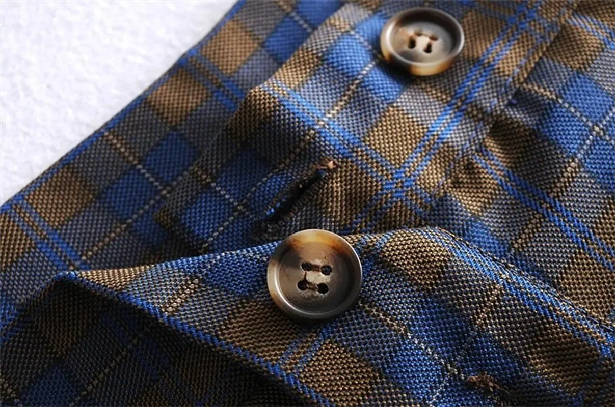 

Fashion Blazer Suit Pants Women Vintage Contrast Colors Plaid High Droop Sensation Tailored Trousers High Waist Straight Pants