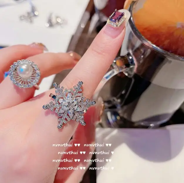 Блестящее кольцо с сапфировым бантом 18K цирконом в виде снежинки регулируемое