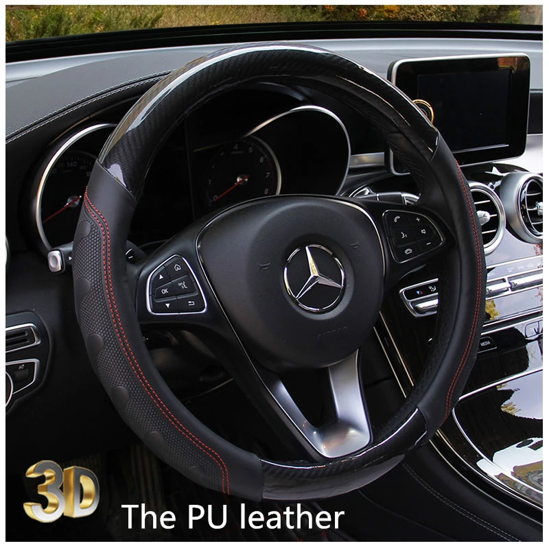 The PU leather Чехол рулевого колеса автомобиля против скольжения из искусственной кожи углеродного волокна для Volkswagen VW polo passat b5 b6 CC golf jetta mk6 tiguan Gol - Название цвета: The PU leather
