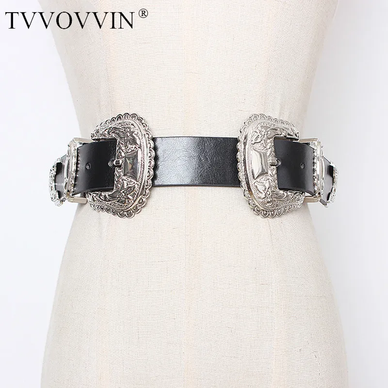 Женский широкий ремень из ПУ кожи черный длинный универсальный с двойной пряжкой