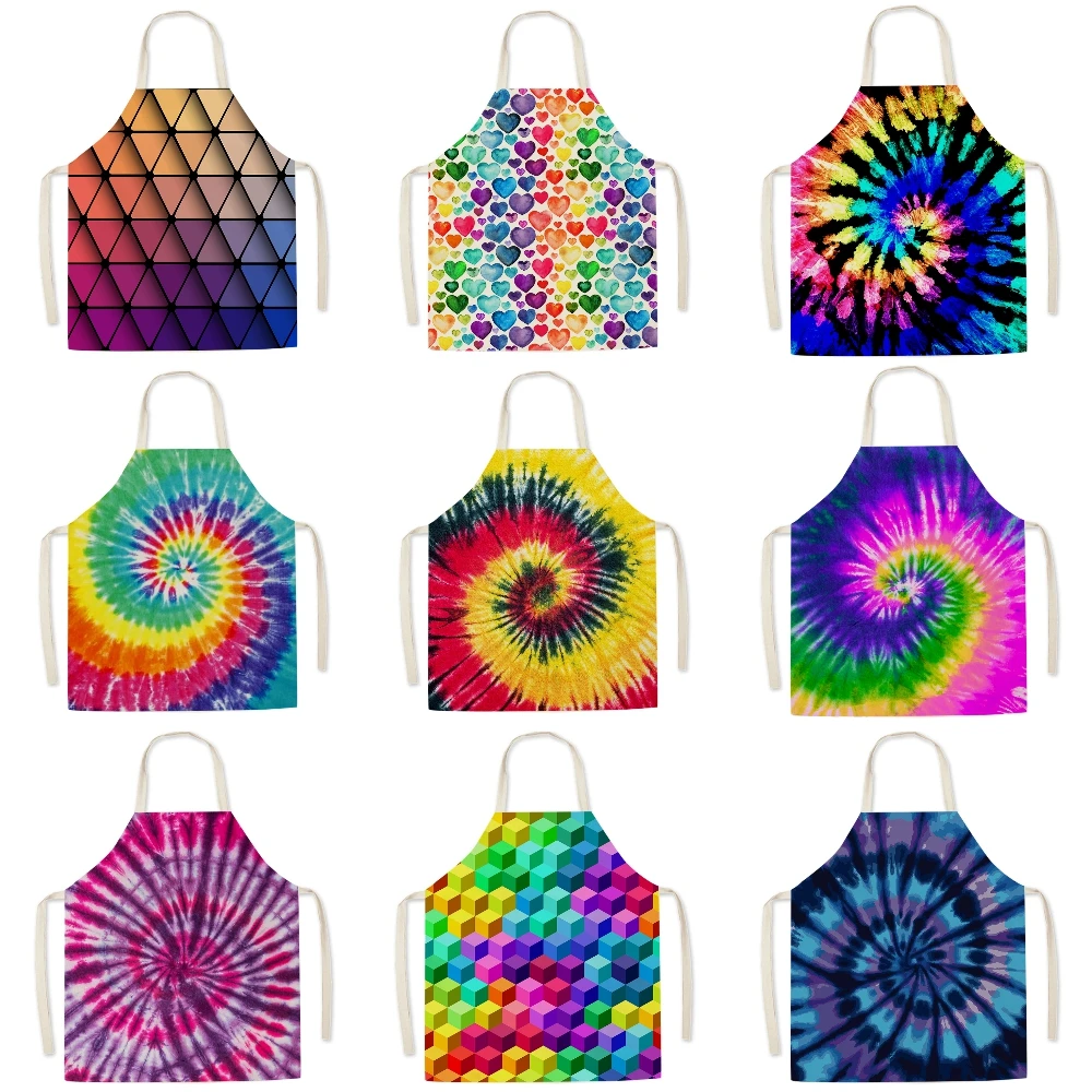 

Colorful Geometric Tie Dye Kitchen Apron For Woman Sleeveless Aprons Adult Children Home Cleaning Tools Dining Cooking Apron