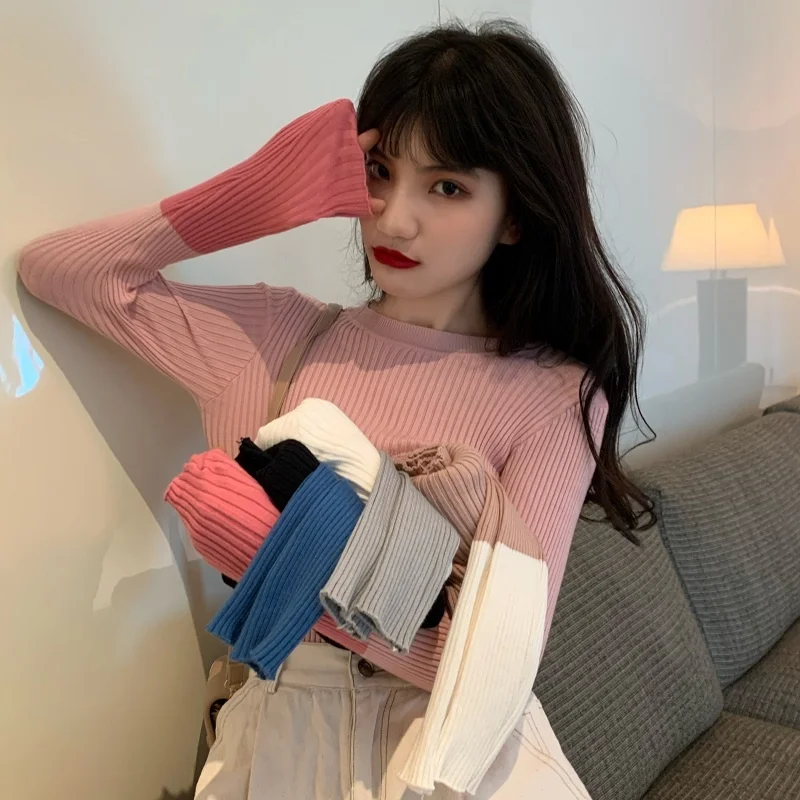Женская осенне-зимняя блузка с большим низом новый облегающий свитер