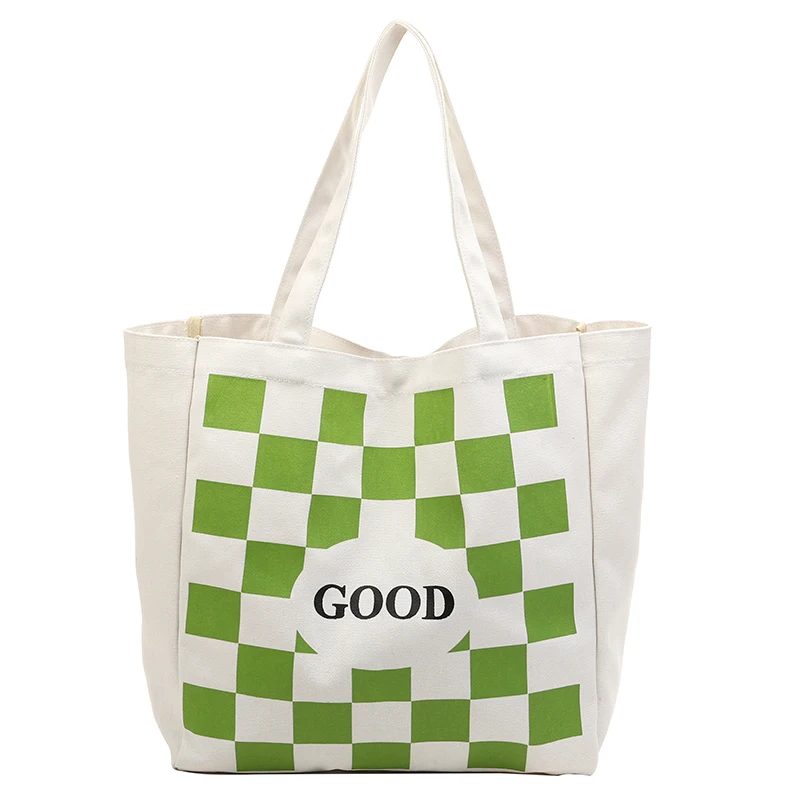 

Black and white lattice ladies large capacity canvas handbag simple letter pattern casual shopping bag 2021 fashion shoulder bag