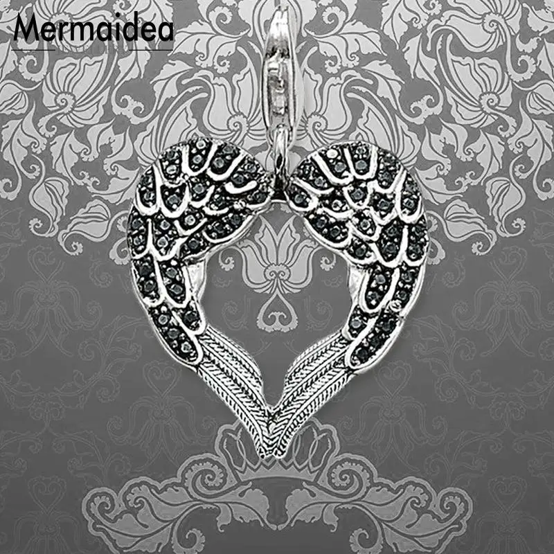 Черная подвеска в виде крыльев Ангела и сердца модное ювелирное изделие с