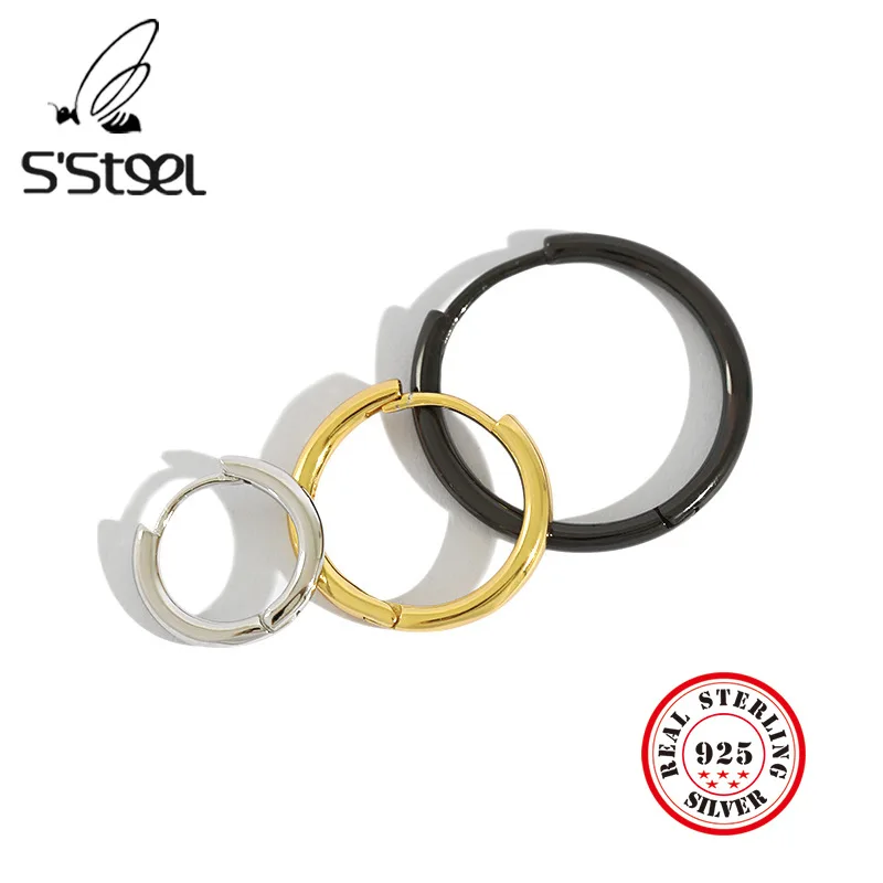 

S'STEEL Minimalist Hoop Earrings For Women 3 Color Earings 925 Sterling Silver Pendientes Mujer Moda 2021 Earring Fine Jewelry