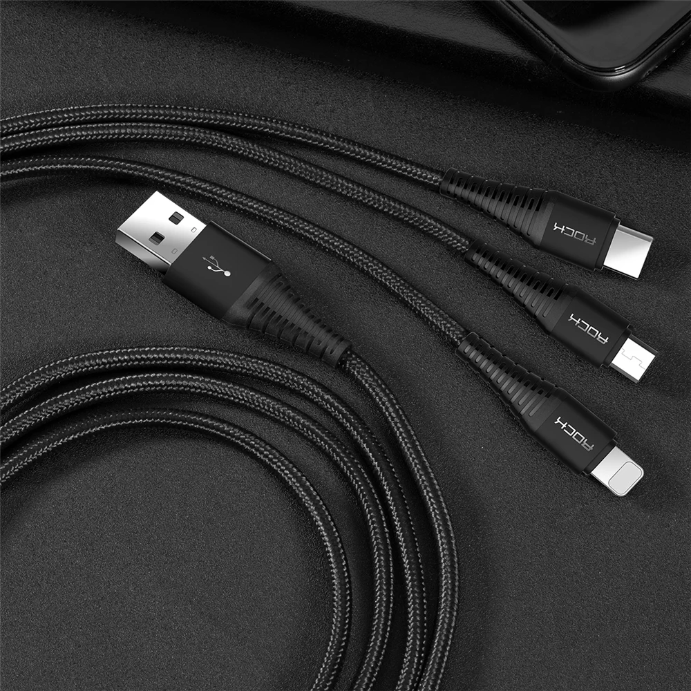 Rock 3 в 1 мульти usb кабель для зарядки для iPhone 8 samsung huawei xiaomi зарядный кабель для apple светильник с разъемом микро usb type c кабель