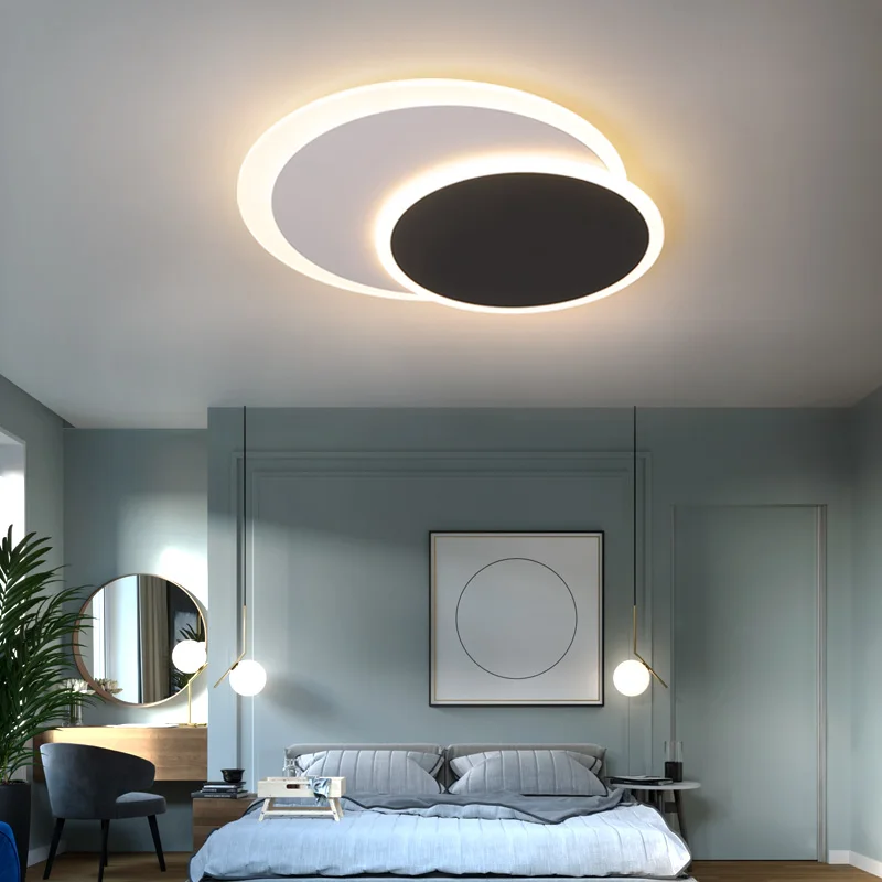 Современная светодиодная лампа черно-белая комбинация потолочного освещения для гостиной, спальни, кабинета, с дистанционным управлением.