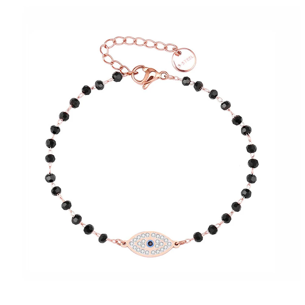 Цепочка Из Нержавеющей Стали с черными бусинами и кристаллами для женщин девушек