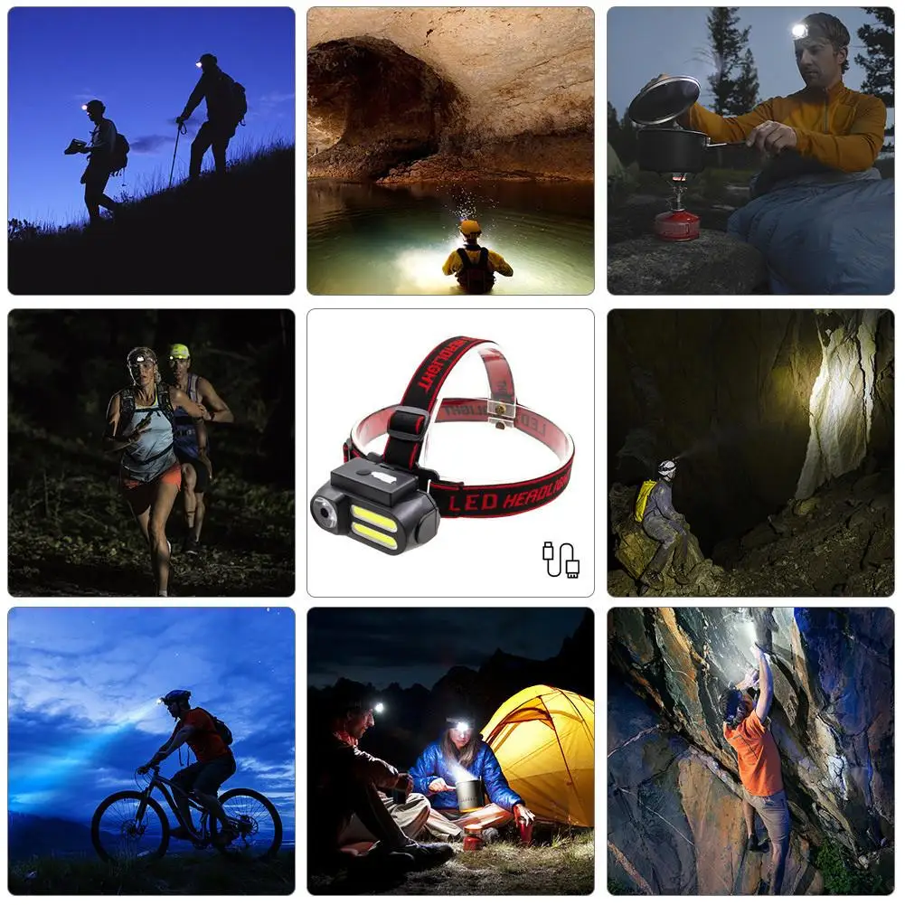 

Folding Head Lamp USB Emergency Flashlight Dimming Headlamp Waterproof COB XPE Work Light For Night Riding Fishing Camping