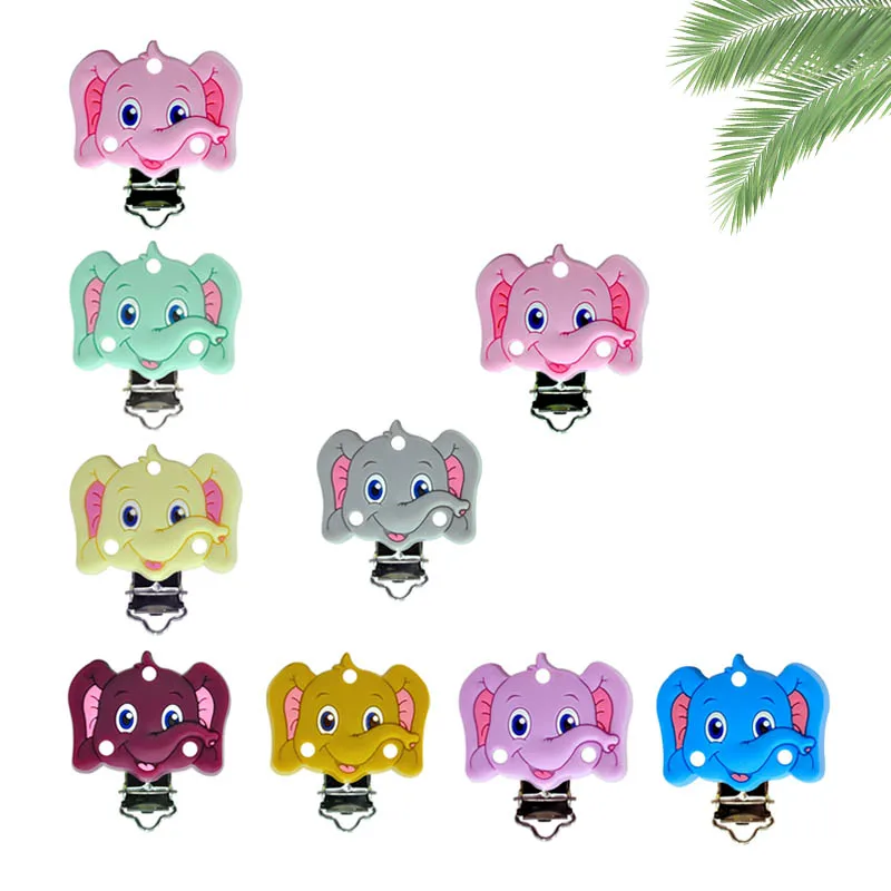 Kovict-Pinza de silicona de elefante de dibujos animados, abrazadera de acero inoxidable para chupete, cadena de chupete, collar, pulsera, accesorios, 3 uds.-2