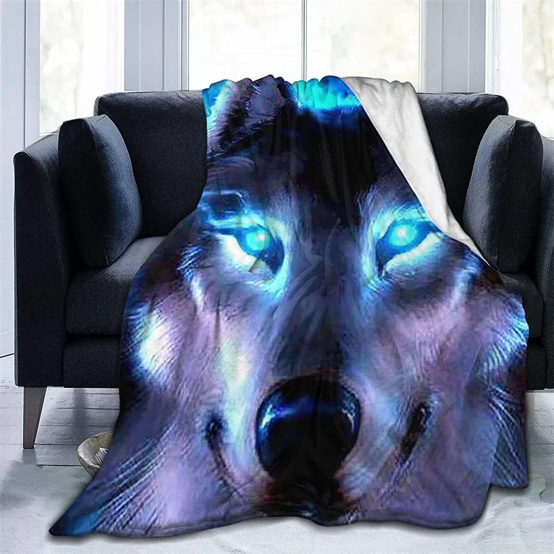 Cozy Blue Fire Wolf  Navajo Cubre Throw Blanket 3D Print Sherpa Super Comfortable  Nordic Manta Sonic