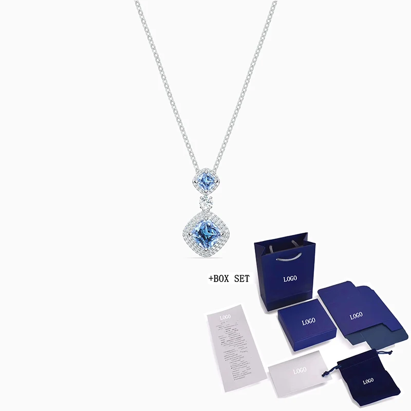 

Новое ожерелье с ангельскими мотивами, элегантное и Очаровательное украшение с голубыми квадратными кристаллами, романтичное женское укра...