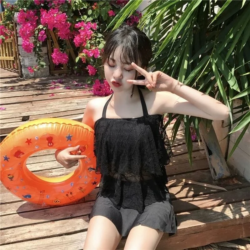 Комплект бикини женский кружевной дизайнерский купальник с лямкой на шее в