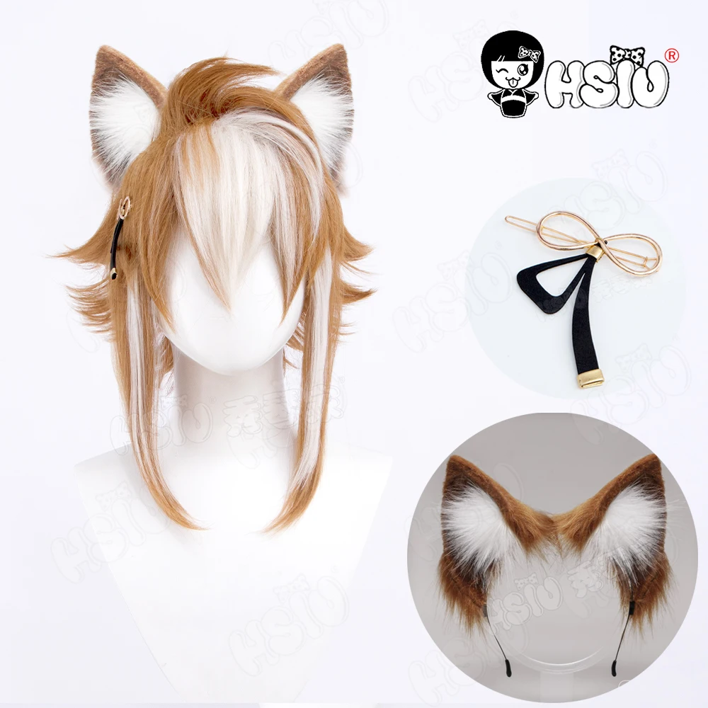 Gorou Cosplay wig game Genshin Impact Cosplay HSIU Brown and white mixed color short hair Free wig Cap Genshin Impact wig