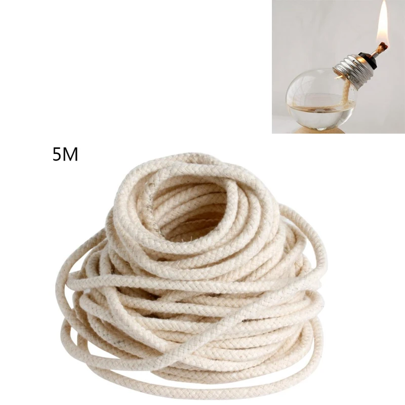 Round Cotton Alcohol Wick Oil Lamp Wicks Burner For Glass Oil Lamps Accessories  5M Long