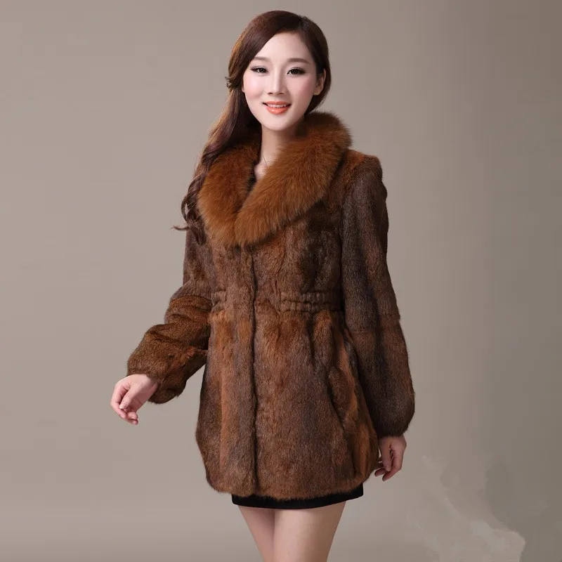 

Real Coat Female Jacket With Fox Collar Natural Rex Rabbit Fur Jackets For Women Winter Coats Plus Size WYQ828