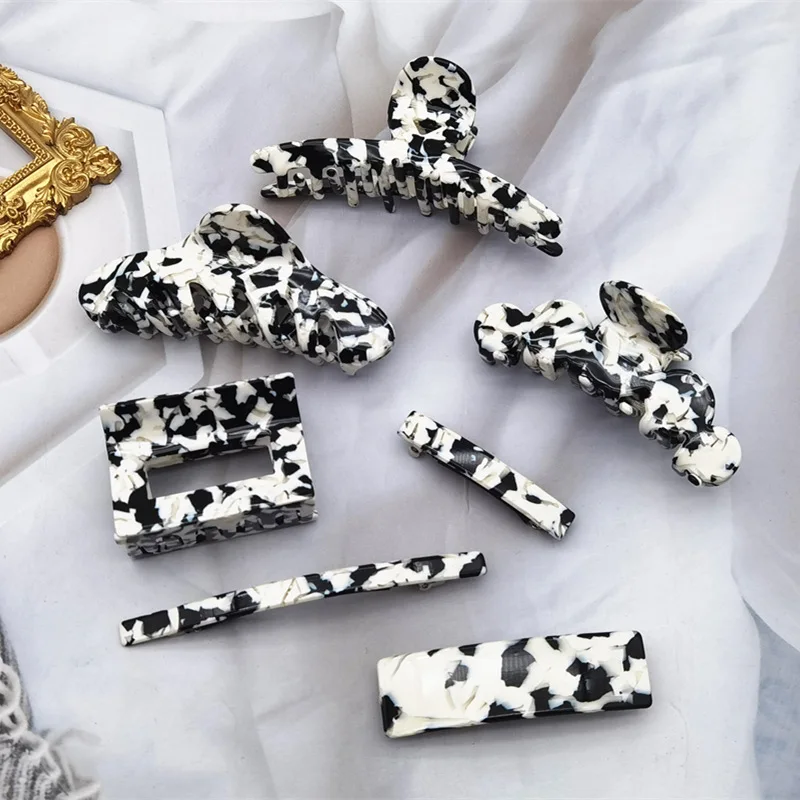

Milk Cow Color Geometric Large Hair Claws Women Girls Vintage Hollow Acrylic Hairpins Acetate Hair Clips Crab Hair Accessories