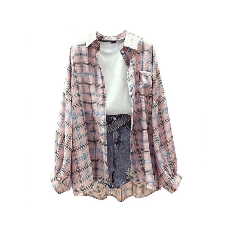 

Korean Style Plaid Classic Loose Shirts Blouse Women Daily All-match Cute Student Women Clothing Fashion Vintage Shirt