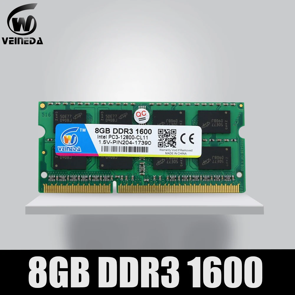 Оперативная память VEINEDA ddr3 2 ГБ 2*4 8 Sodimm ОЗУ 4 Гб 1600 совместимая с 1333 1066 МГц 1 5 В 204pin