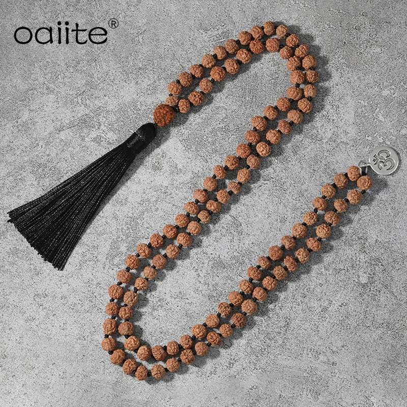 OAIITE Длинные ожерелья Rudraksha для женщин и мужчин с 108 мала Мел Женская буддийская