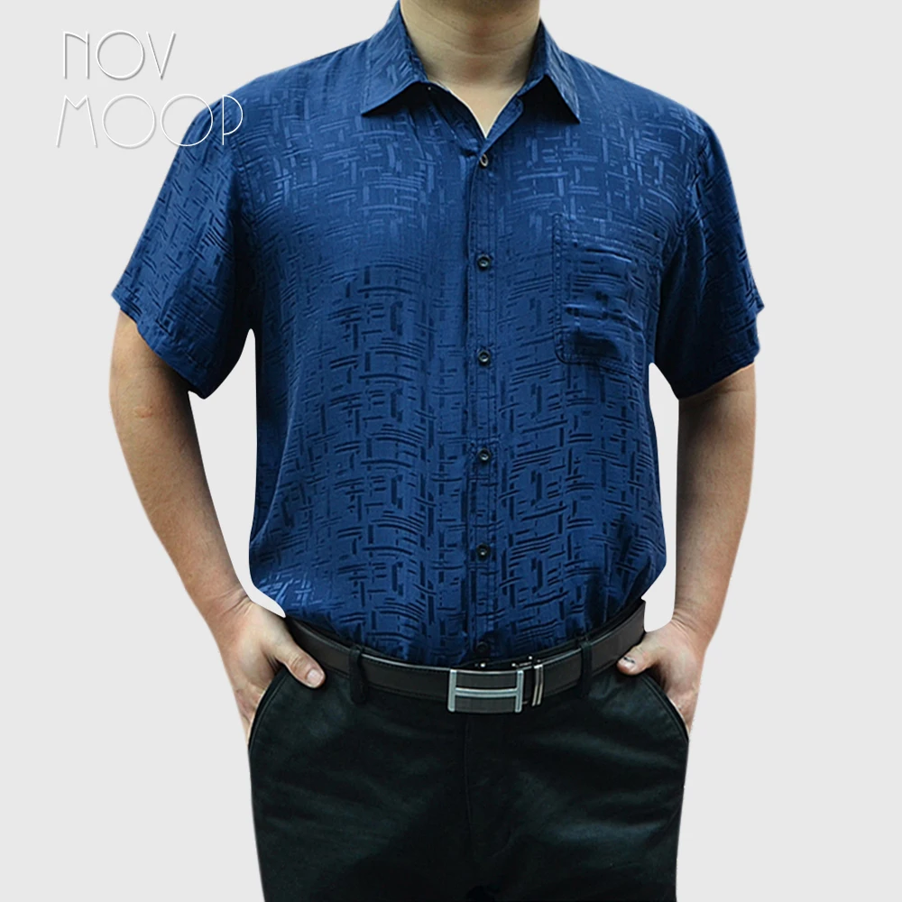 5 Colors solid natural silk business shirts short sleeve plaid jacquard shirt chemise homm camiseta masculina LT1505 FREE SHIP