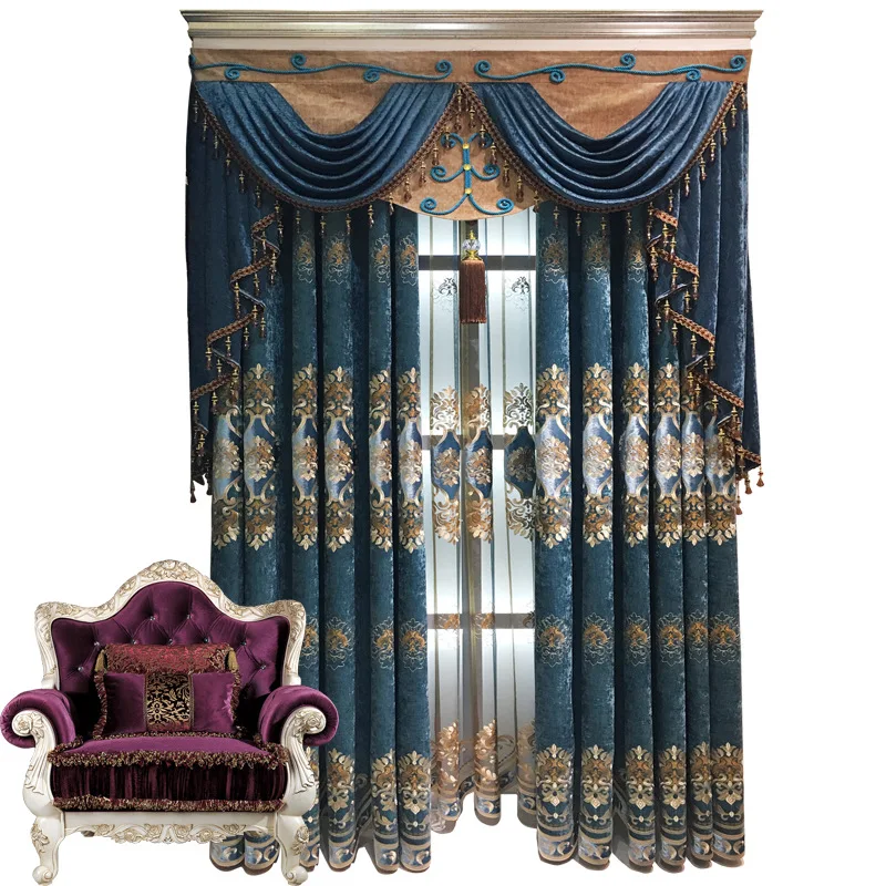 

Легкие роскошные классические занавески в европейском стиле на заказ, полностью затемняющие тканевые шторы, готовые занавески с вышивкой д...